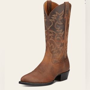 Ariat Heritage R Toe Western Boot Distressed Brown Embroidered Cowboy Size 10.5